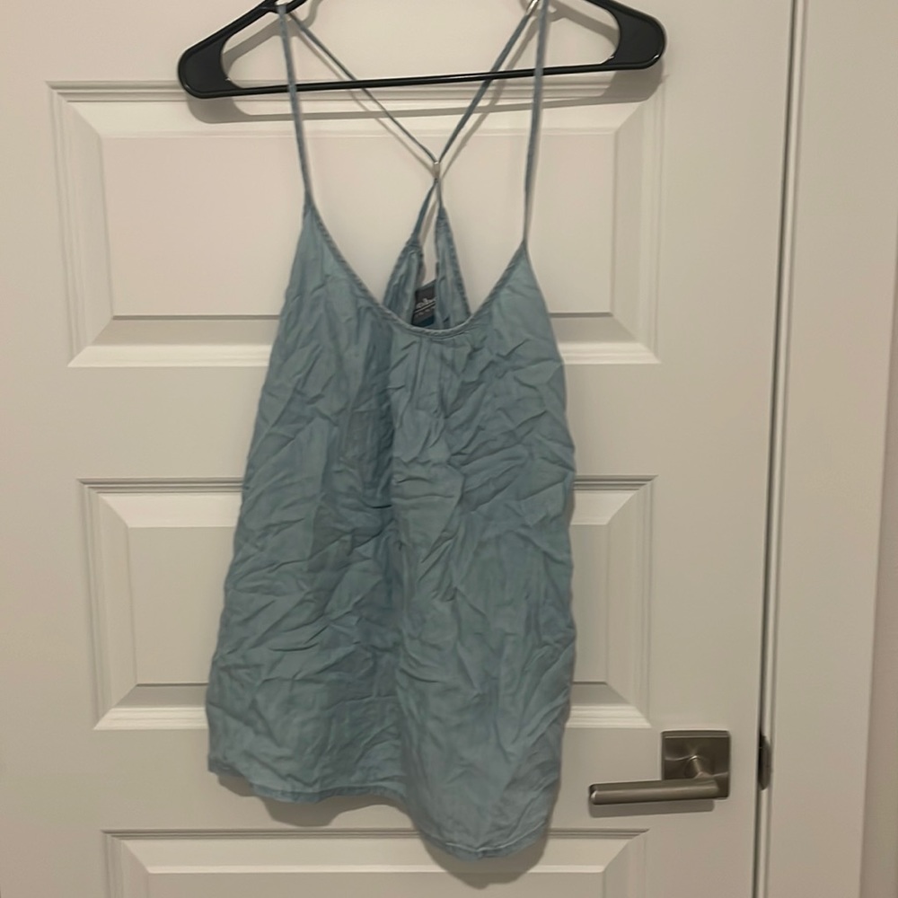 Chambray tank top with sliver beads